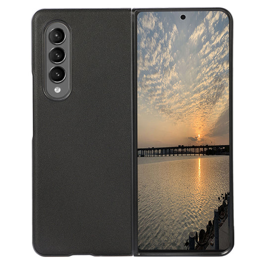 PC + Genuine Leather Back Phone Case Cover for Samsung Galaxy Z Fold3 5G Close-Fit 180-Degree Folding
