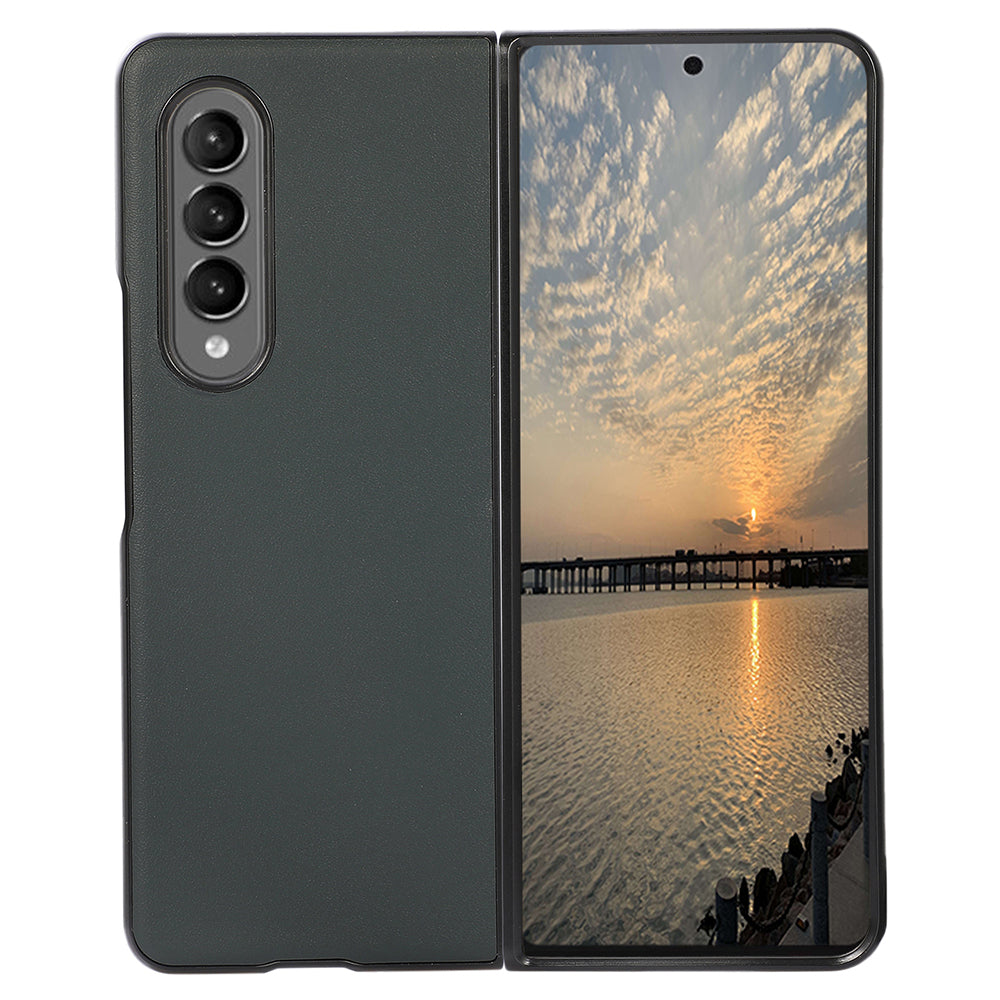 PC + Genuine Leather Back Phone Case Cover for Samsung Galaxy Z Fold3 5G Close-Fit 180-Degree Folding