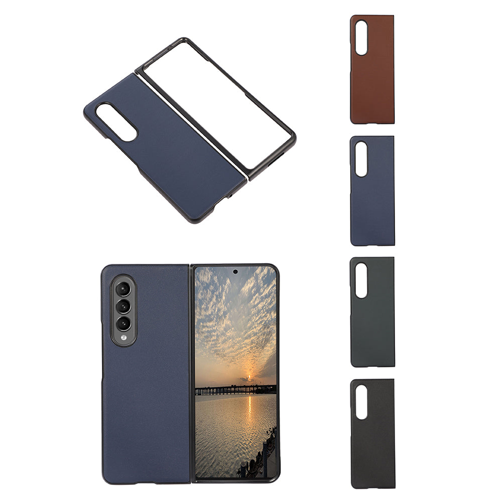 PC + Genuine Leather Back Phone Case Cover for Samsung Galaxy Z Fold3 5G Close-Fit 180-Degree Folding