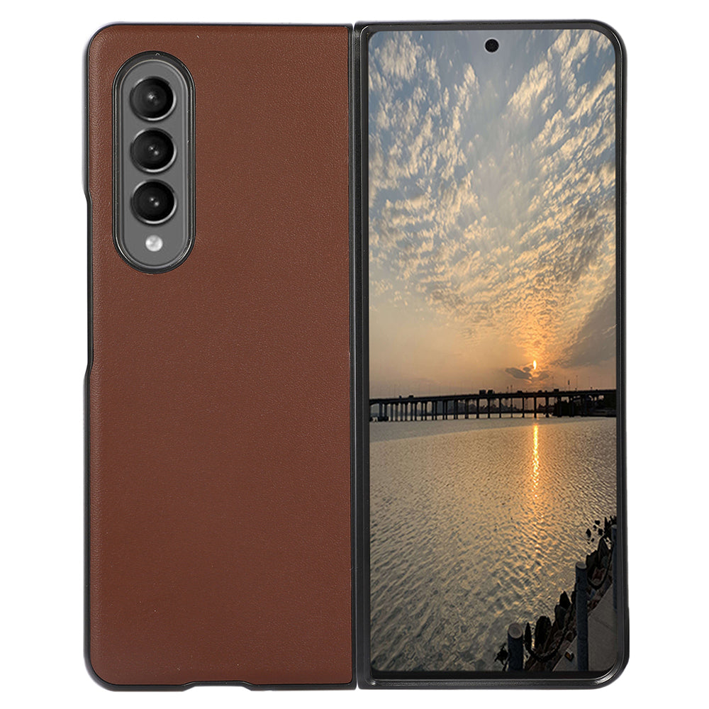 PC + Genuine Leather Back Phone Case Cover for Samsung Galaxy Z Fold3 5G Close-Fit 180-Degree Folding