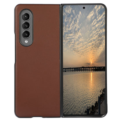 PC + Genuine Leather Back Phone Case Cover for Samsung Galaxy Z Fold3 5G Close-Fit 180-Degree Folding