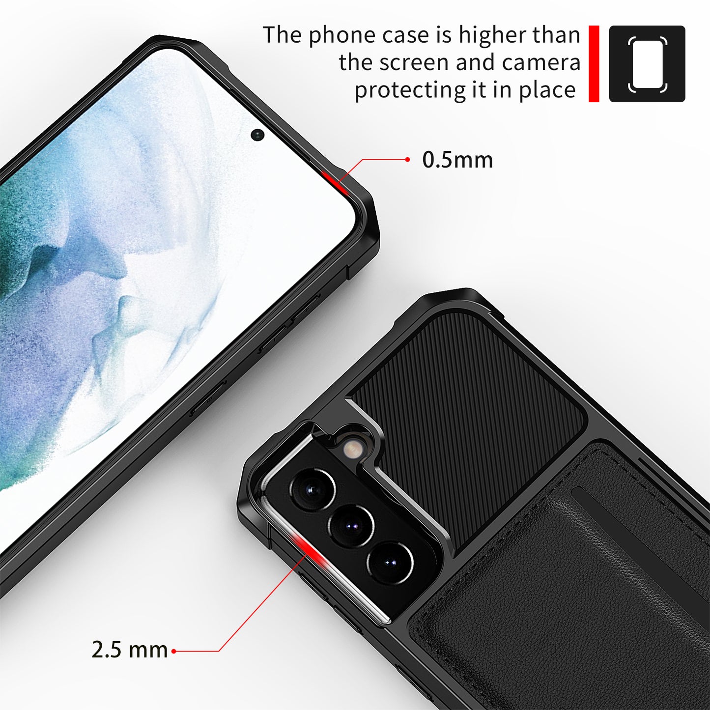 ZM02 Card Slot Design PU Leather Coated TPU Hybrid Case with Built-in Magnetic Sheet for Samsung Galaxy S21 5G/4G