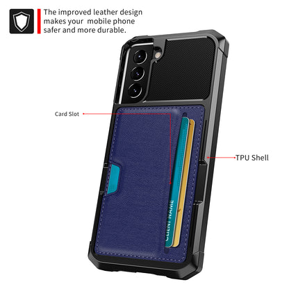 ZM02 Card Slot Design PU Leather Coated TPU Hybrid Case with Built-in Magnetic Sheet for Samsung Galaxy S21 5G/4G