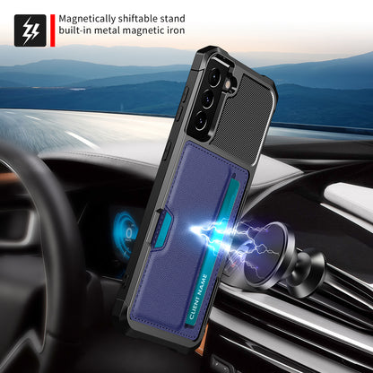 ZM02 Card Slot Design PU Leather Coated TPU Hybrid Case with Built-in Magnetic Sheet for Samsung Galaxy S21 5G/4G