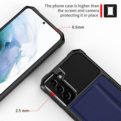 ZM02 Card Slot Design PU Leather Coated TPU Hybrid Case with Built-in Magnetic Sheet for Samsung Galaxy S21 5G/4G