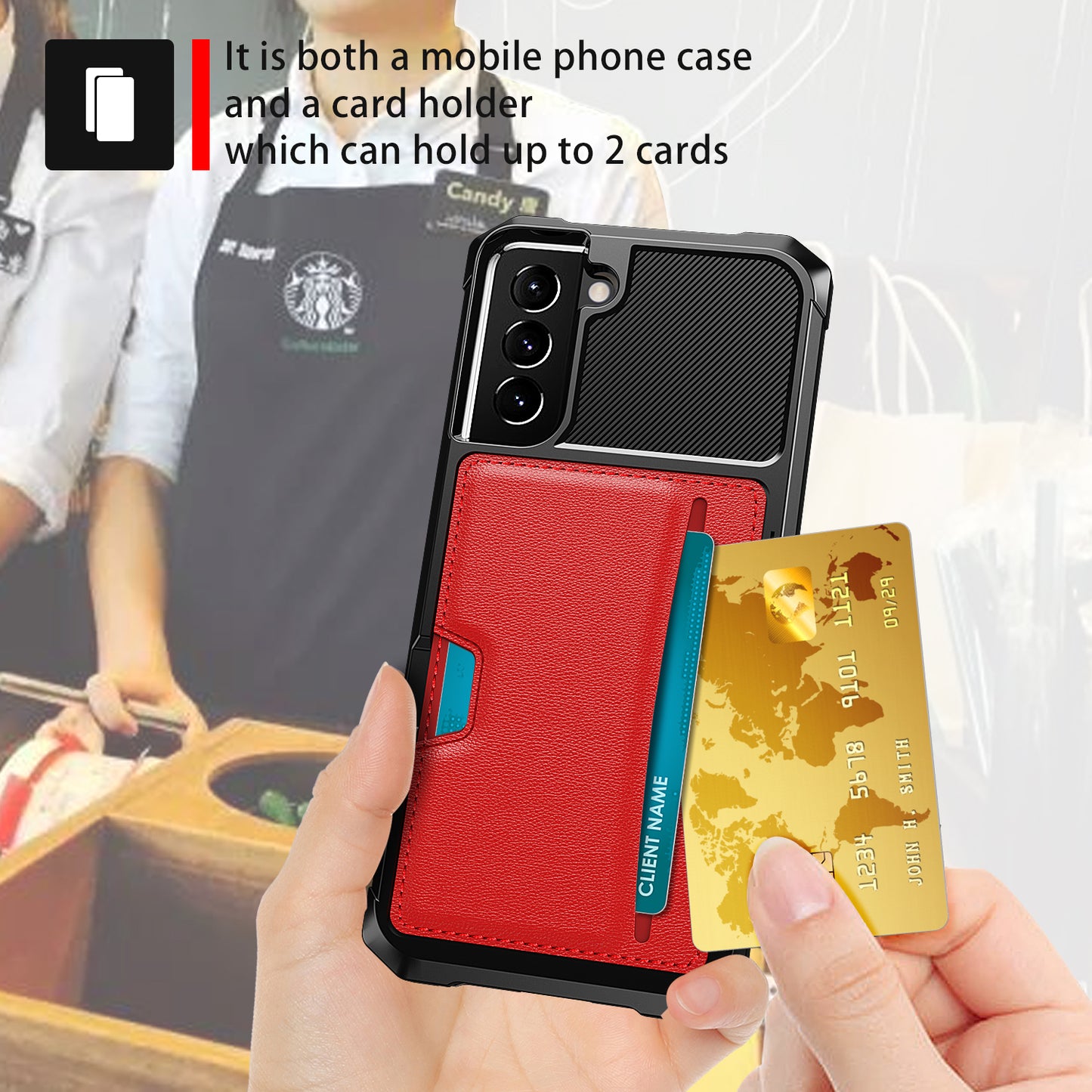 ZM02 Card Slot Design PU Leather Coated TPU Hybrid Case with Built-in Magnetic Sheet for Samsung Galaxy S21 5G/4G