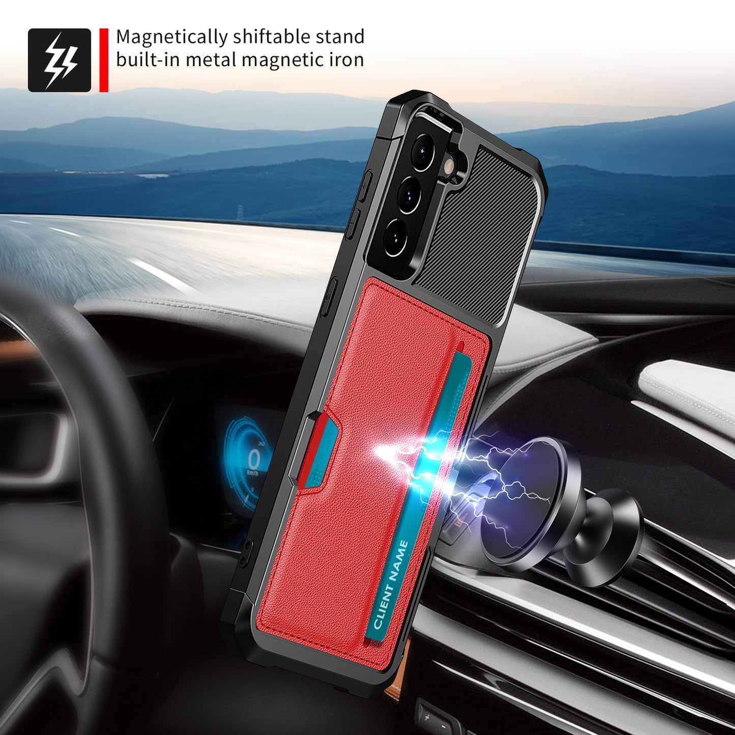 ZM02 Card Slot Design PU Leather Coated TPU Hybrid Case with Built-in Magnetic Sheet for Samsung Galaxy S21 5G/4G