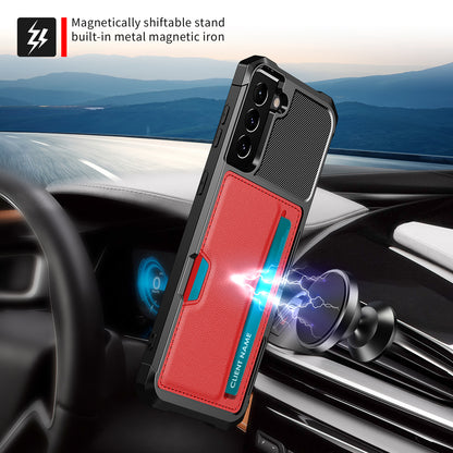 ZM02 Card Slot Design PU Leather Coated TPU Hybrid Case with Built-in Magnetic Sheet for Samsung Galaxy S21 5G/4G