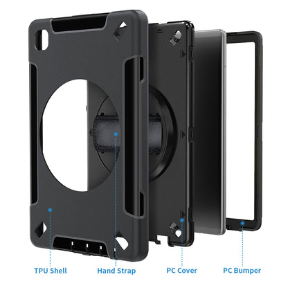 Triple Layer Design Hard PC + TPU Shockproof Protective Case with Rotatable Kickstand and Shoulder Strap Support Pencil Charging for Samsung Galaxy Tab A7 Lite 8.7-inch / SM-T220 (Wi-Fi) / SM-T225 (2021)