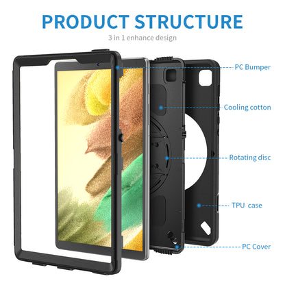 Triple Layer Design Hard PC + TPU Shockproof Protective Case with Rotatable Kickstand and Shoulder Strap Support Pencil Charging for Samsung Galaxy Tab A7 Lite 8.7-inch / SM-T220 (Wi-Fi) / SM-T225 (2021)