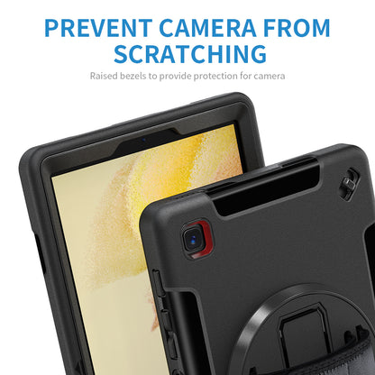 Triple Layer Design Hard PC + TPU Shockproof Protective Case with Rotatable Kickstand and Shoulder Strap Support Pencil Charging for Samsung Galaxy Tab A7 Lite 8.7-inch / SM-T220 (Wi-Fi) / SM-T225 (2021)