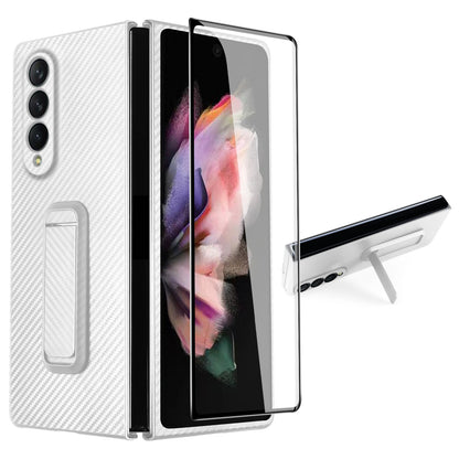 Anti-Scratch Reinforced Corner Premium PU Leather + PC Hybrid Defender Protective Shockproof Phone Case with Tempered Glass Screen Protector for Samsung Galaxy Z Fold3 5G