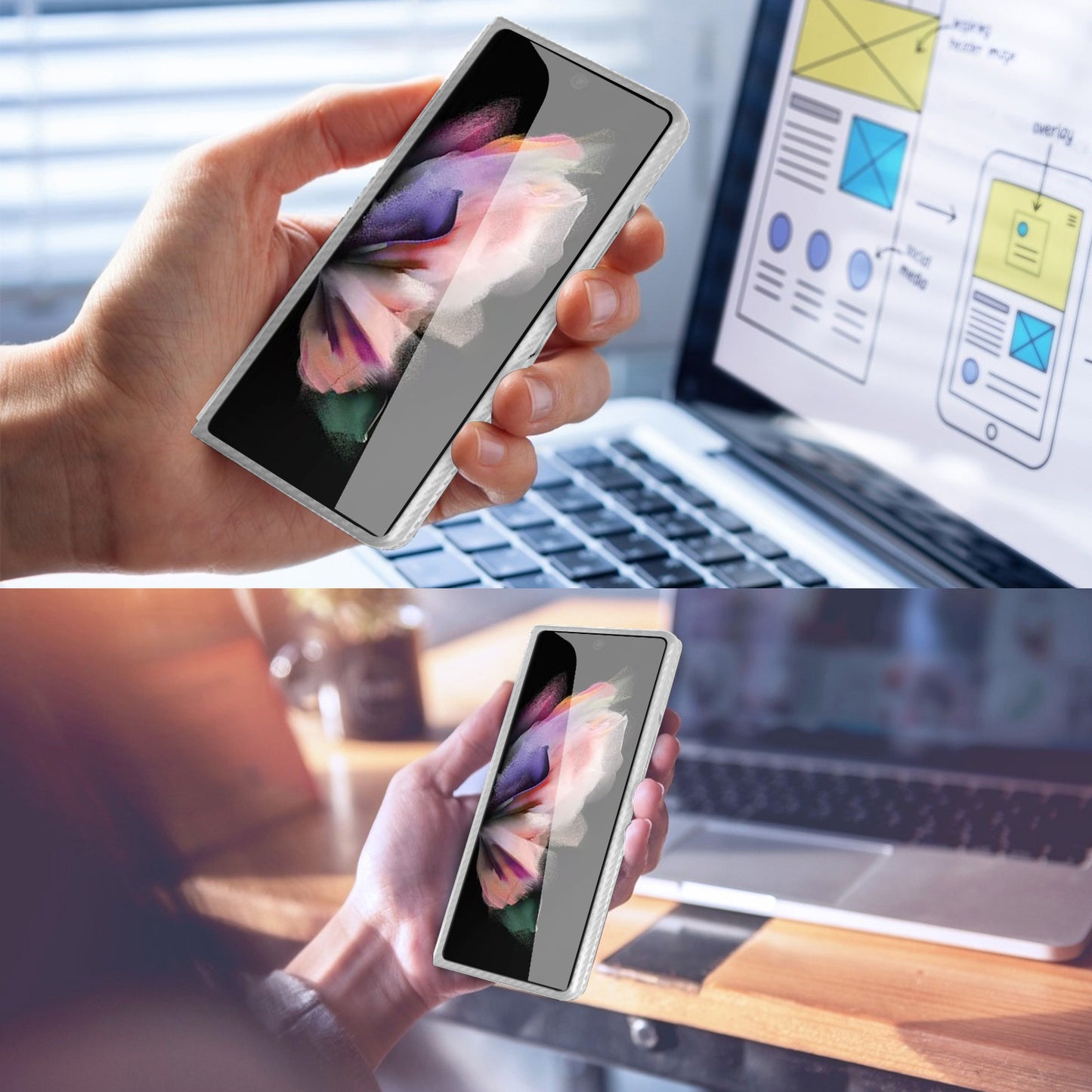 Anti-Scratch Reinforced Corner Premium PU Leather + PC Hybrid Defender Protective Shockproof Phone Case with Tempered Glass Screen Protector for Samsung Galaxy Z Fold3 5G