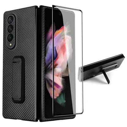 Anti-Scratch Reinforced Corner Premium PU Leather + PC Hybrid Defender Protective Shockproof Phone Case with Tempered Glass Screen Protector for Samsung Galaxy Z Fold3 5G
