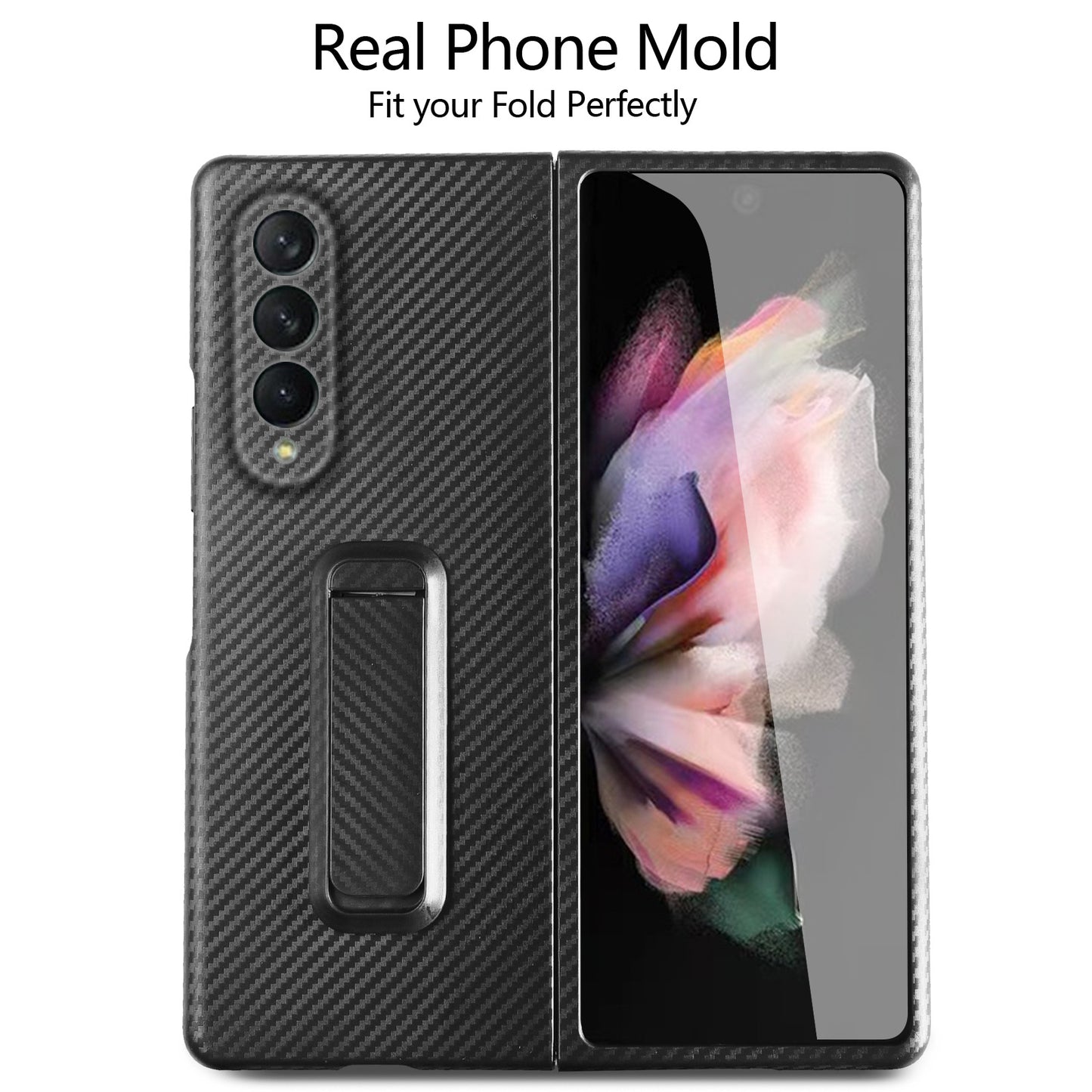 Anti-Scratch Reinforced Corner Premium PU Leather + PC Hybrid Defender Protective Shockproof Phone Case with Tempered Glass Screen Protector for Samsung Galaxy Z Fold3 5G