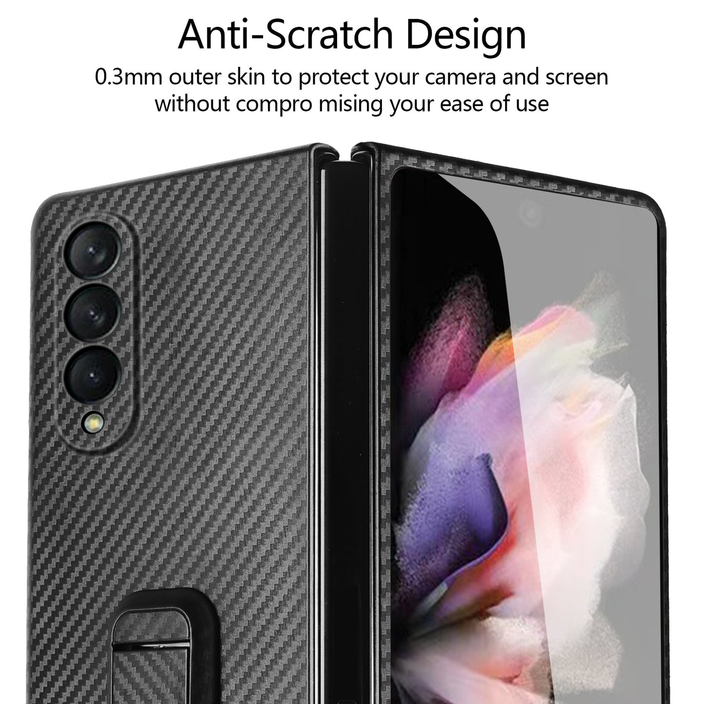 Anti-Scratch Reinforced Corner Premium PU Leather + PC Hybrid Defender Protective Shockproof Phone Case with Tempered Glass Screen Protector for Samsung Galaxy Z Fold3 5G