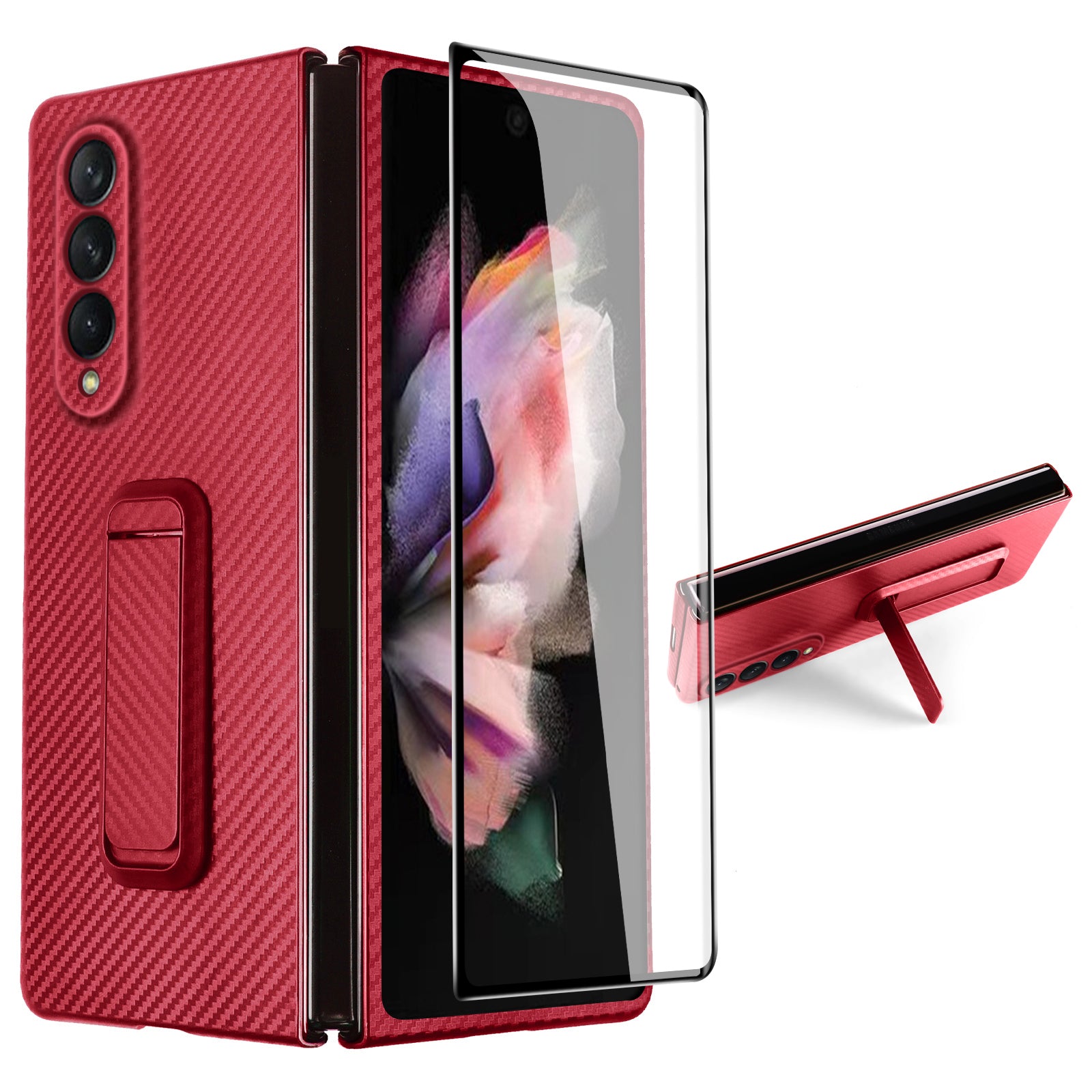 Anti-Scratch Reinforced Corner Premium PU Leather + PC Hybrid Defender Protective Shockproof Phone Case with Tempered Glass Screen Protector for Samsung Galaxy Z Fold3 5G