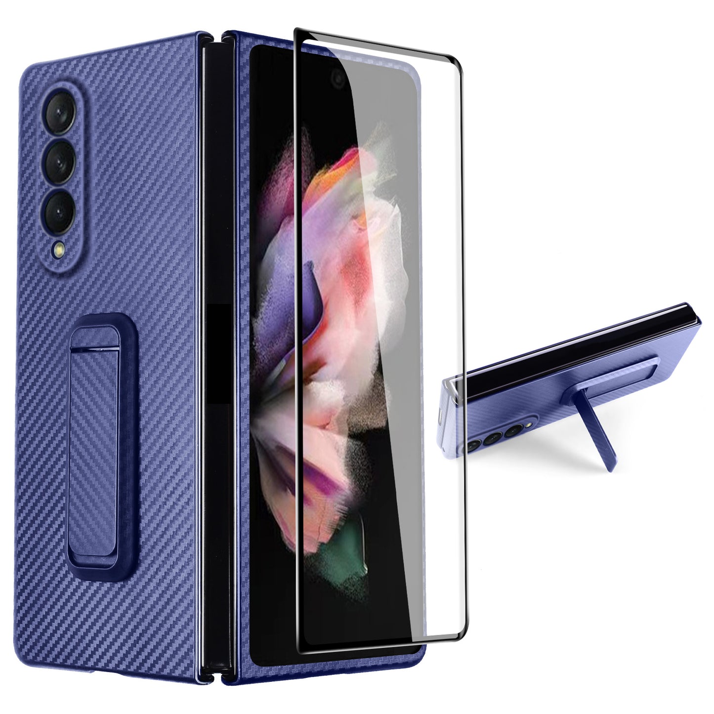 Anti-Scratch Reinforced Corner Premium PU Leather + PC Hybrid Defender Protective Shockproof Phone Case with Tempered Glass Screen Protector for Samsung Galaxy Z Fold3 5G