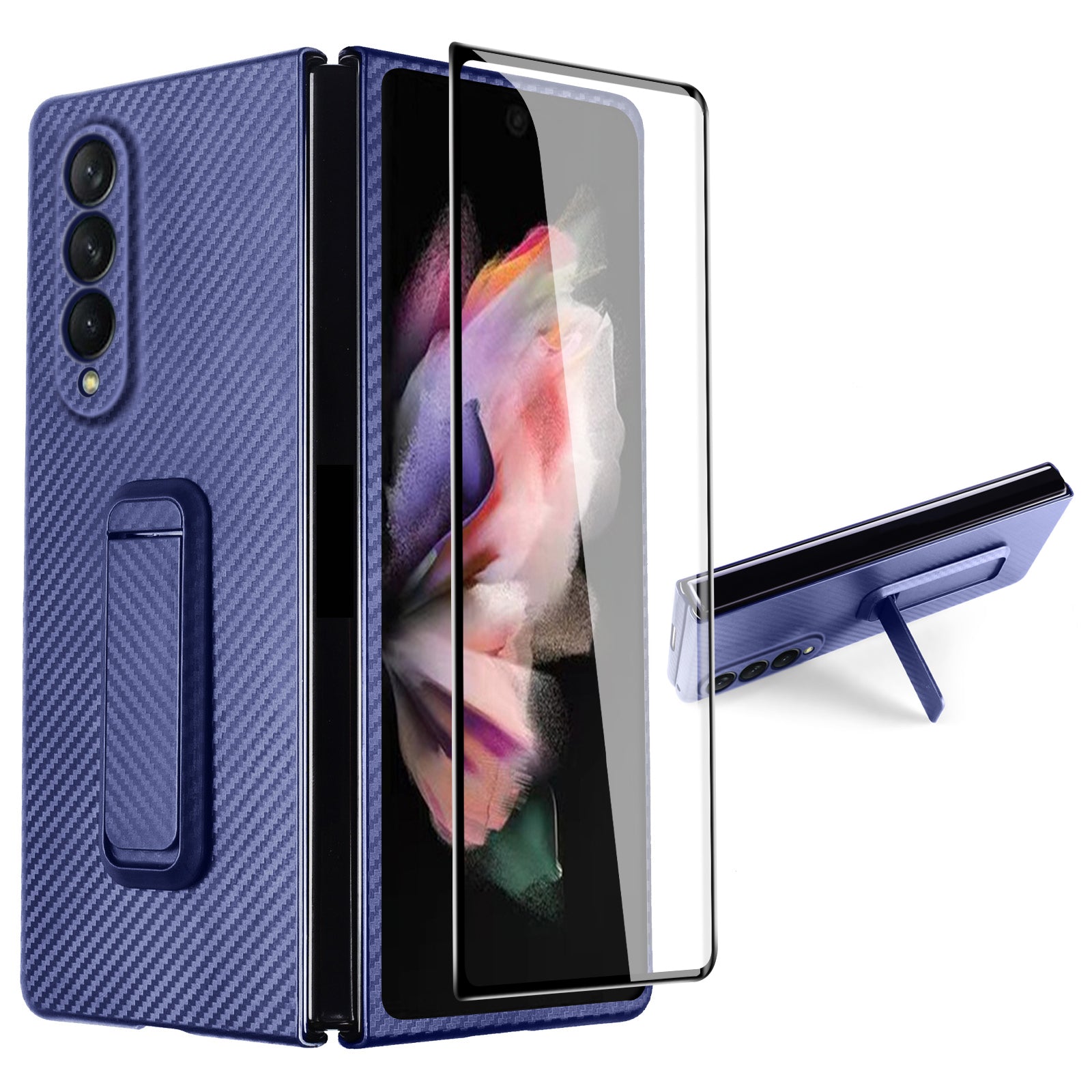 Anti-Scratch Reinforced Corner Premium PU Leather + PC Hybrid Defender Protective Shockproof Phone Case with Tempered Glass Screen Protector for Samsung Galaxy Z Fold3 5G