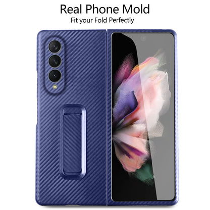 Anti-Scratch Reinforced Corner Premium PU Leather + PC Hybrid Defender Protective Shockproof Phone Case with Tempered Glass Screen Protector for Samsung Galaxy Z Fold3 5G