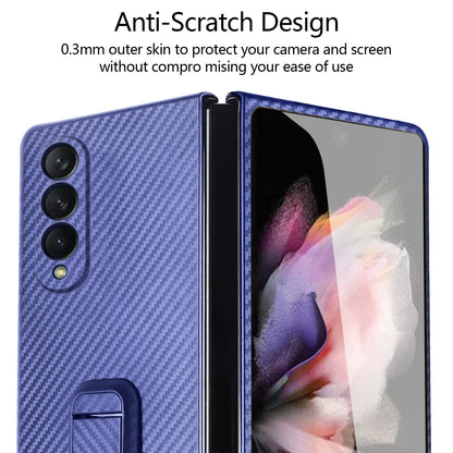 Anti-Scratch Reinforced Corner Premium PU Leather + PC Hybrid Defender Protective Shockproof Phone Case with Tempered Glass Screen Protector for Samsung Galaxy Z Fold3 5G
