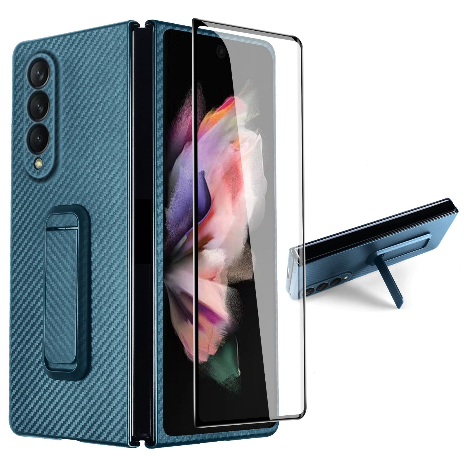 Anti-Scratch Reinforced Corner Premium PU Leather + PC Hybrid Defender Protective Shockproof Phone Case with Tempered Glass Screen Protector for Samsung Galaxy Z Fold3 5G