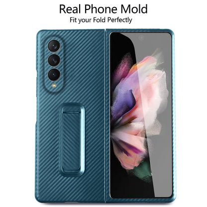 Anti-Scratch Reinforced Corner Premium PU Leather + PC Hybrid Defender Protective Shockproof Phone Case with Tempered Glass Screen Protector for Samsung Galaxy Z Fold3 5G