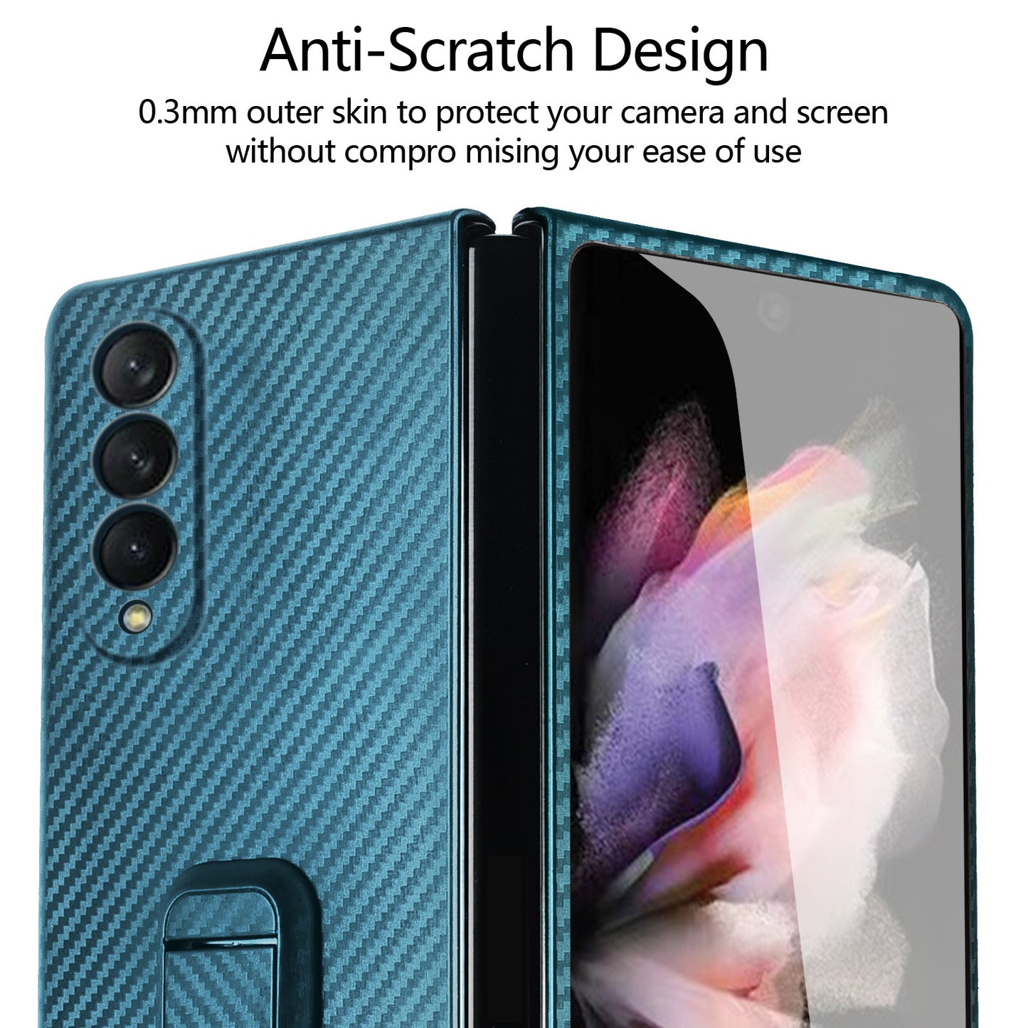 Anti-Scratch Reinforced Corner Premium PU Leather + PC Hybrid Defender Protective Shockproof Phone Case with Tempered Glass Screen Protector for Samsung Galaxy Z Fold3 5G