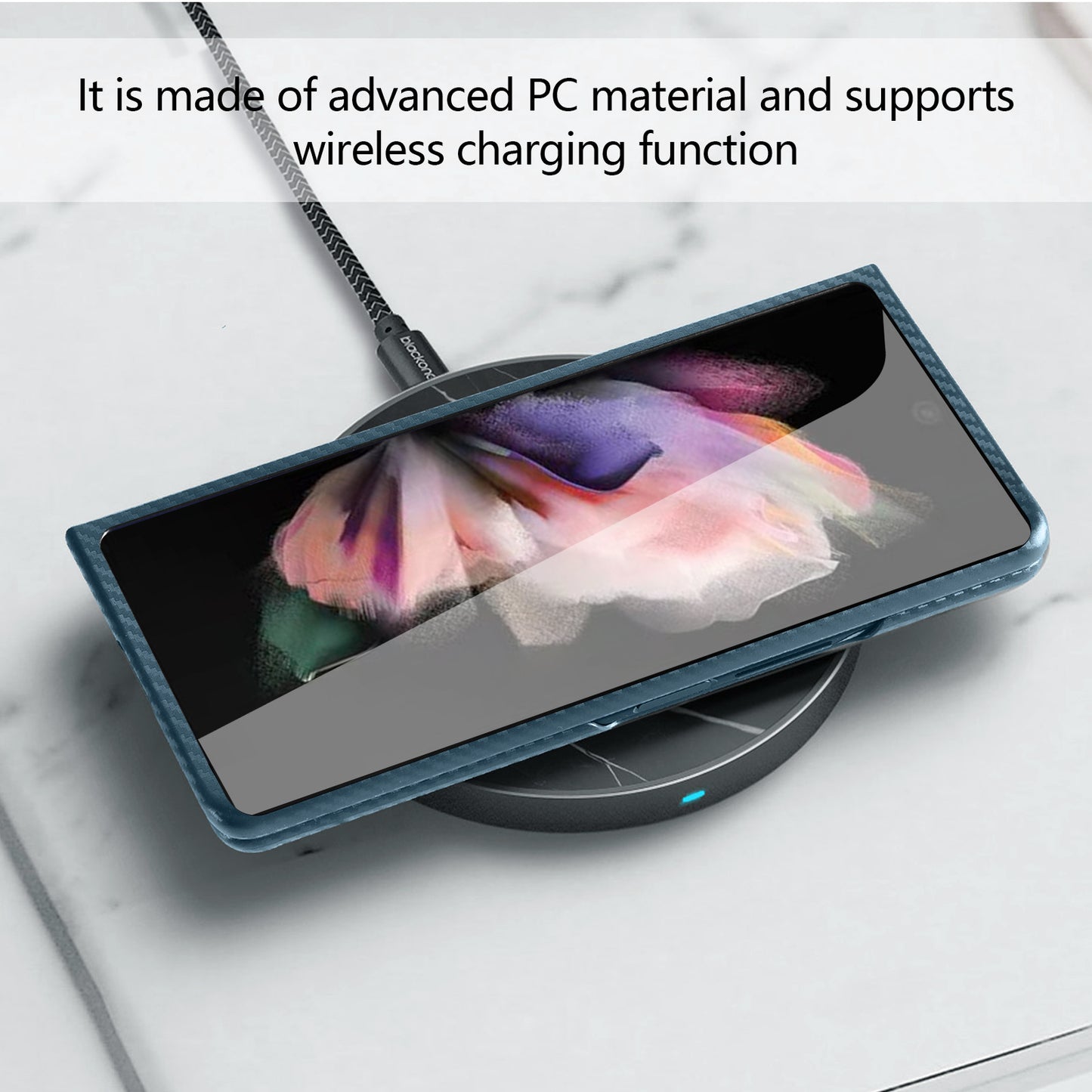 Anti-Scratch Reinforced Corner Premium PU Leather + PC Hybrid Defender Protective Shockproof Phone Case with Tempered Glass Screen Protector for Samsung Galaxy Z Fold3 5G