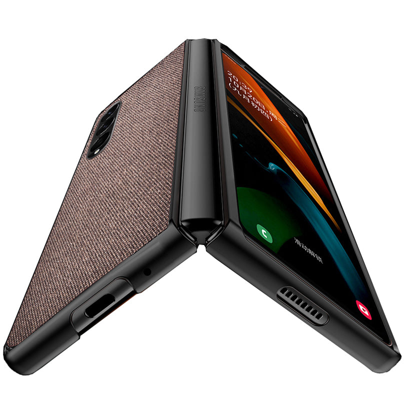 Sea Sand Textured Phone Case for Samsung Galaxy Z Fold3 5G, PU Leather Coated Hard PC Thin Durable Protective Cover