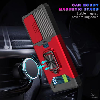 Drop-Proof Hybrid Phone Case Camera Slider Cover Shell with Card Holder for Samsung Galaxy S21 Ultra 5G