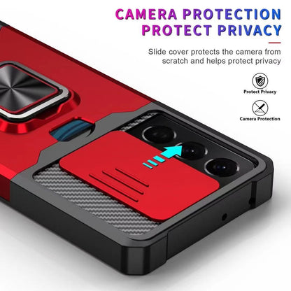 Drop-Proof Hybrid Phone Case Camera Slider Cover Shell with Card Holder for Samsung Galaxy S21 Ultra 5G