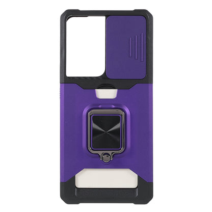 Drop-Proof Hybrid Phone Case Camera Slider Cover Shell with Card Holder for Samsung Galaxy S21 Ultra 5G