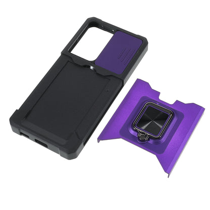 Drop-Proof Hybrid Phone Case Camera Slider Cover Shell with Card Holder for Samsung Galaxy S21 Ultra 5G