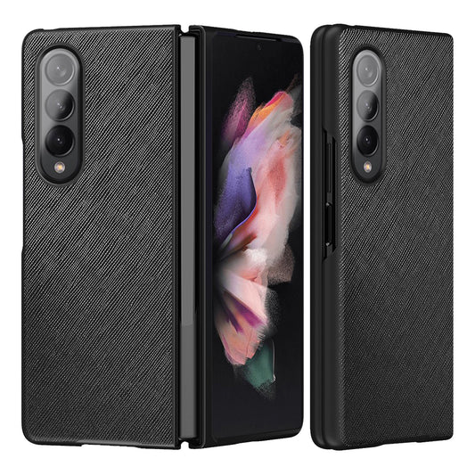 Cross Texture Leather Coated Hard PC Phone Case Shell for Samsung Galaxy Z Fold3 5G