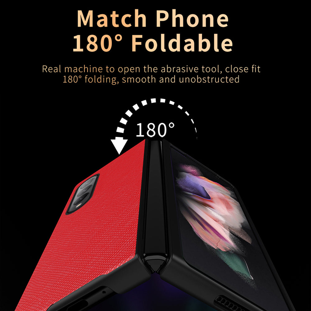 Cross Texture Leather Coated Hard PC Phone Case Shell for Samsung Galaxy Z Fold3 5G
