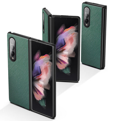 Cross Texture Leather Coated Hard PC Phone Case Shell for Samsung Galaxy Z Fold3 5G