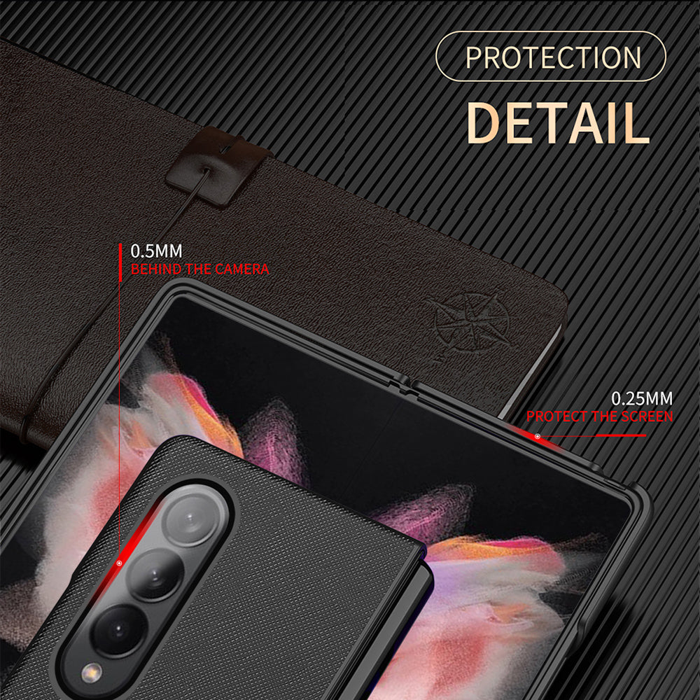 Cross Texture Leather Coated Hard PC Phone Case Shell for Samsung Galaxy Z Fold3 5G