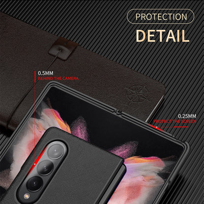 Cross Texture Leather Coated Hard PC Phone Case Shell for Samsung Galaxy Z Fold3 5G