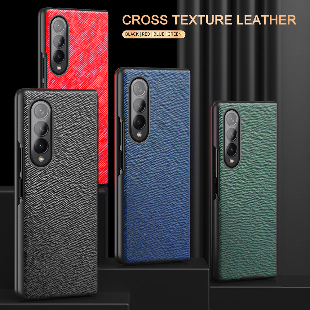 Cross Texture Leather Coated Hard PC Phone Case Shell for Samsung Galaxy Z Fold3 5G