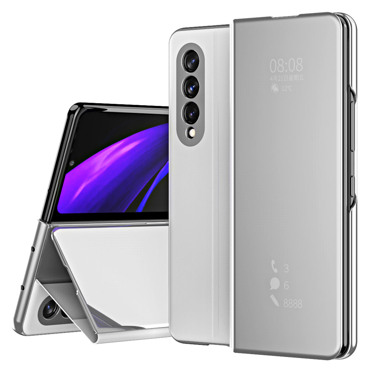 Folio Flip Mirror-Like Surface Plated PU Leather Stand Case for Samsung Galaxy Z Fold3 5G