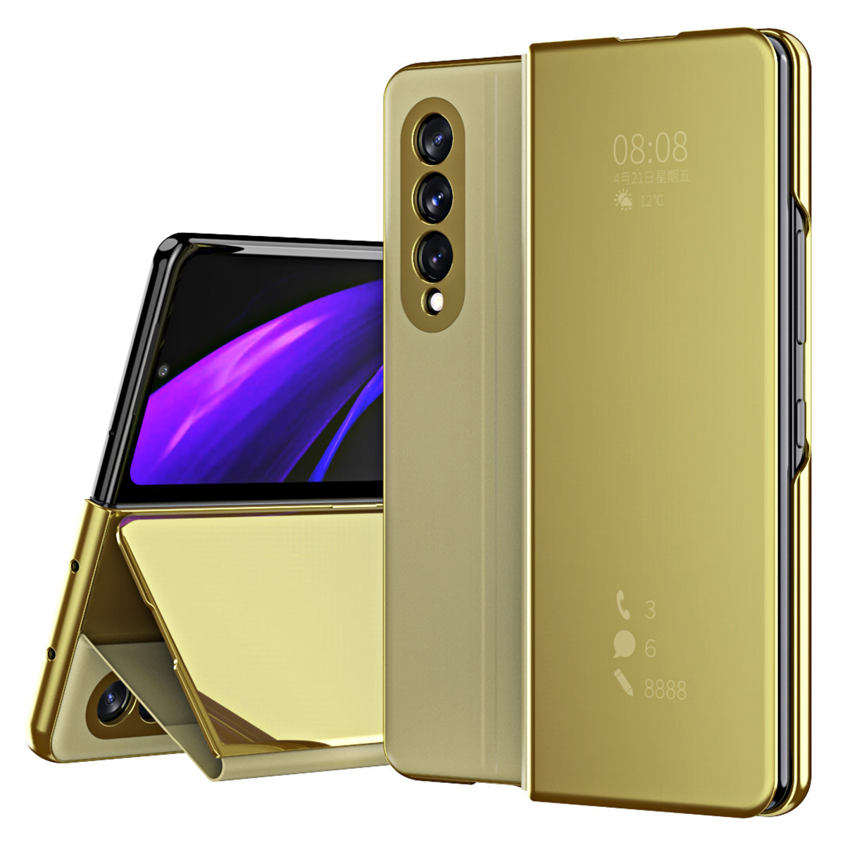 Folio Flip Mirror-Like Surface Plated PU Leather Stand Case for Samsung Galaxy Z Fold3 5G