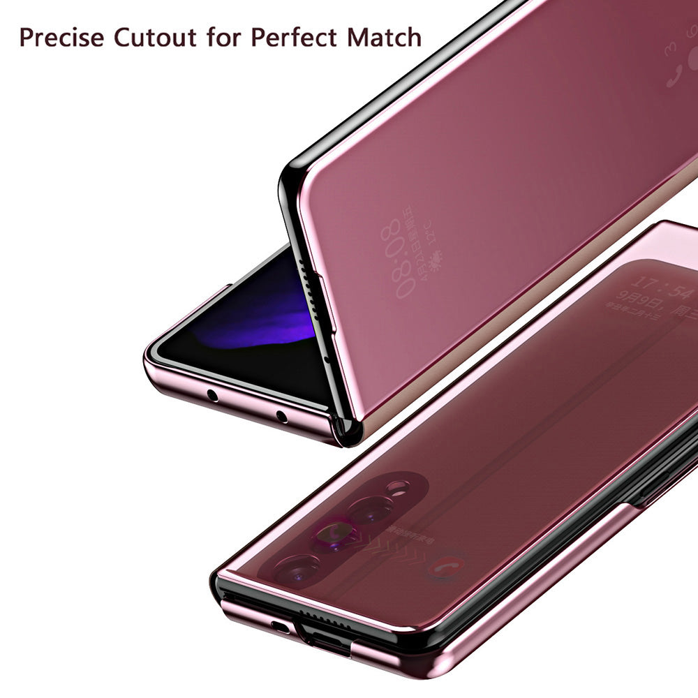 Folio Flip Mirror-Like Surface Plated PU Leather Stand Case for Samsung Galaxy Z Fold3 5G