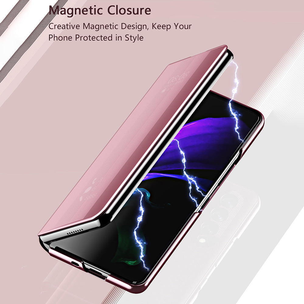 Folio Flip Mirror-Like Surface Plated PU Leather Stand Case for Samsung Galaxy Z Fold3 5G