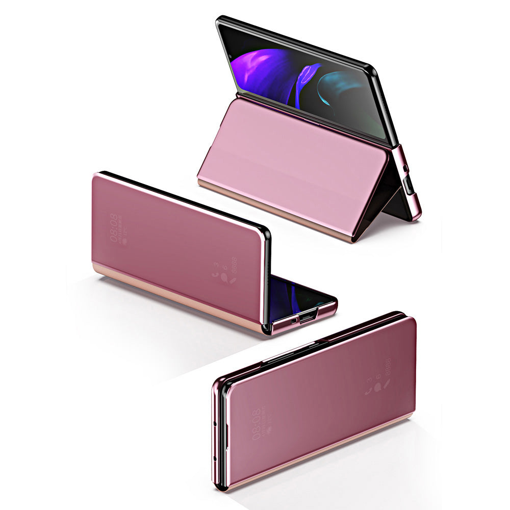 Folio Flip Mirror-Like Surface Plated PU Leather Stand Case for Samsung Galaxy Z Fold3 5G