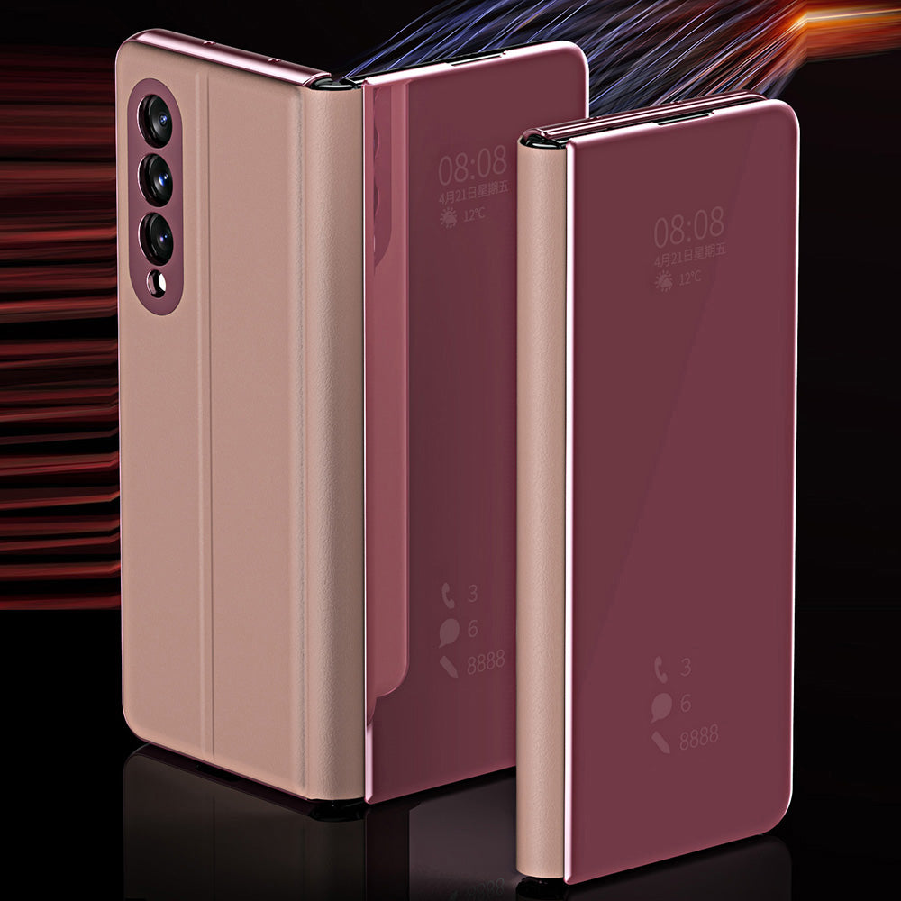 Folio Flip Mirror-Like Surface Plated PU Leather Stand Case for Samsung Galaxy Z Fold3 5G