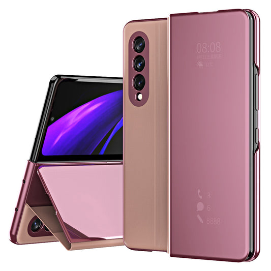 Folio Flip Mirror-Like Surface Plated PU Leather Stand Case for Samsung Galaxy Z Fold3 5G