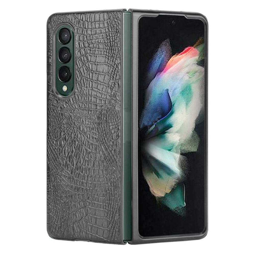 Premium Crocodile Texture PU Leather Coated Hard PC Back Cover Protective Cell Phone Case for Samsung Galaxy Z Fold3 5G