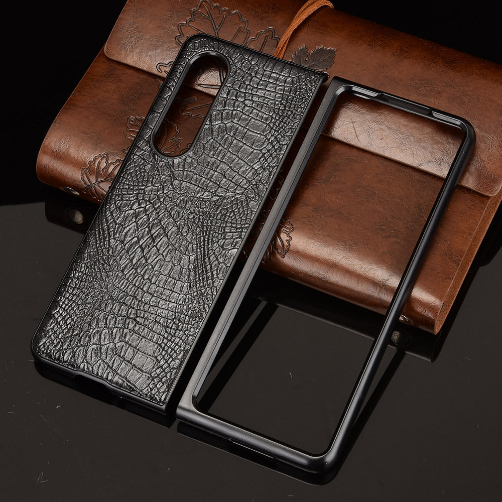 Premium Crocodile Texture PU Leather Coated Hard PC Back Cover Protective Cell Phone Case for Samsung Galaxy Z Fold3 5G