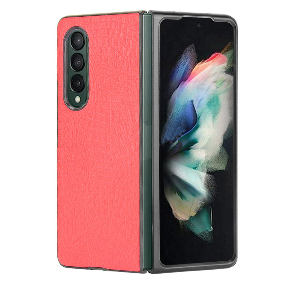 Premium Crocodile Texture PU Leather Coated Hard PC Back Cover Protective Cell Phone Case for Samsung Galaxy Z Fold3 5G